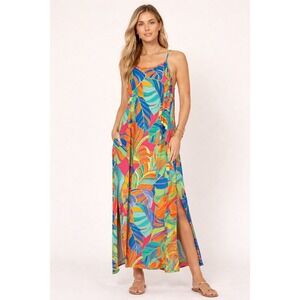 Vince Camuto Tropical Print Maxi Dress Large Colorful Resort Vacation Beach